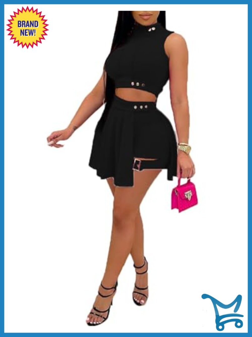 Sleeveless Crop Top and Pleated Mini Skirt Biker Shorts Set 2 Piece Outfit